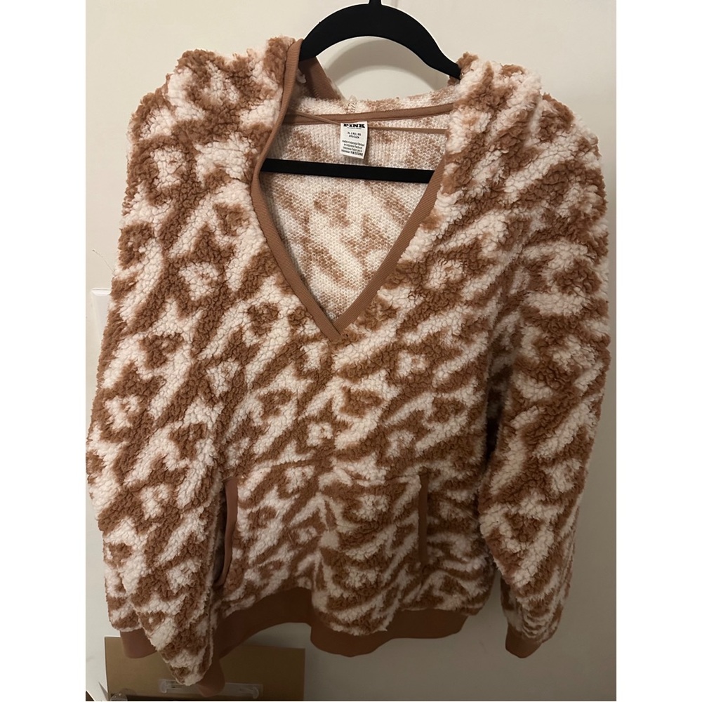 PINK Tan and Cream Sherpa Hoodie
